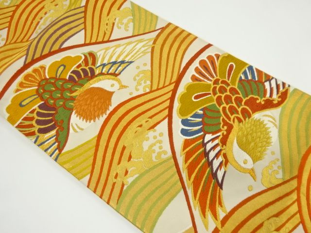 リサイクル　流水に鴛鴦模様織り出し袋帯